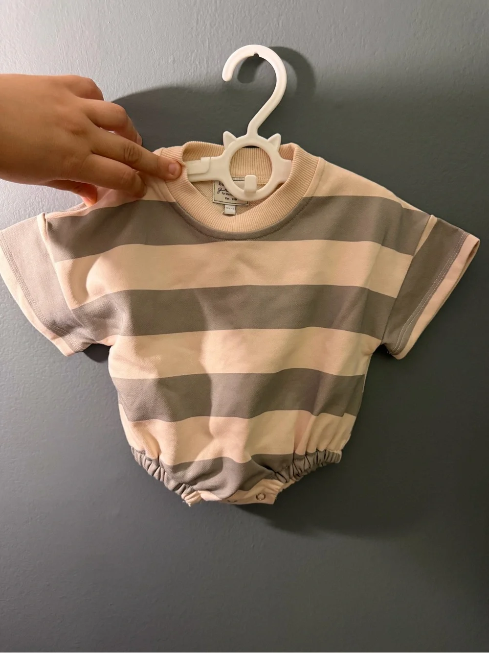 Baby Grace Striped Romper in Light Pink and Gray